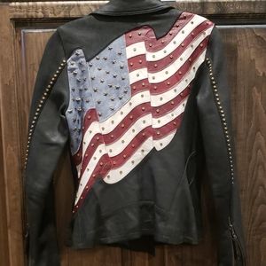 Corral Black Leather Jacket with American Flag Design